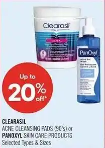 Shoppers Drug Mart Clearasil acne cleansing pads or PanOxy skin care products offer