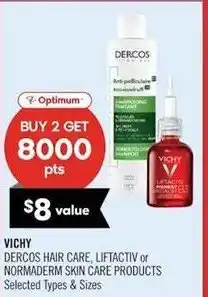 Shoppers Drug Mart Vichy dercos hair care, liftactiv or normaderm skin care products offer