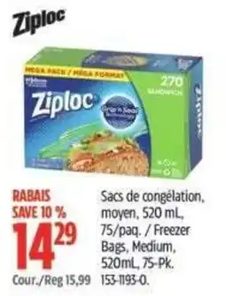 Canadian Tire Ziploc freezer bags medium offer