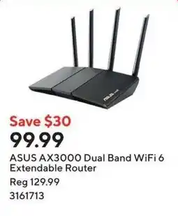 Staples Asus ax3000 dual band wifi 6 extendable router offer