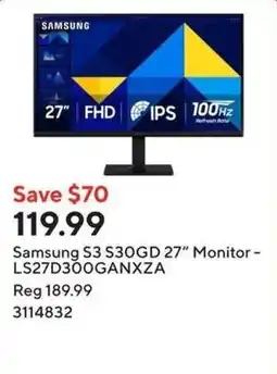 Staples Samsung S3 S30GD 27" Monitor - LS27D300GANXZA offer