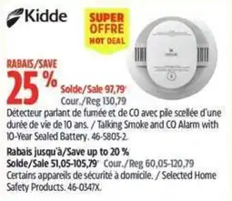 Canadian Tire Kidde talking smoke and co alarm with 10-year sealed battery offer