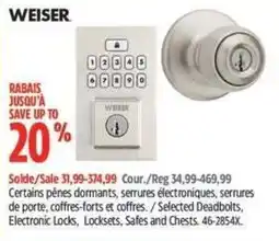 Canadian Tire Weiser selected deadbolts electronic locks locksets safes and chests offer