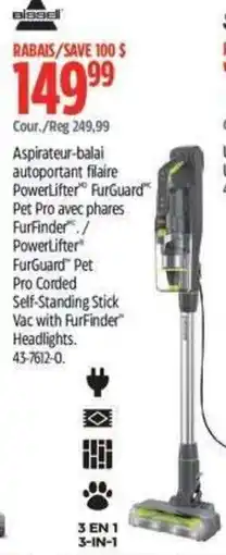 Canadian Tire Bissell PowerLifter FurGuard Pet Pro Corded Self-Standing Stick Vac with FurFinder Headlights offer
