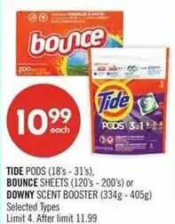 Shoppers Drug Mart Tide Pods or Bounce Sheets or Downy Scent Booster offer