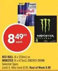 Shoppers Drug Mart Red Bull or Monster energy drink offer