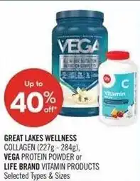 Shoppers Drug Mart Great Lakes Wellness Collagen or Vega Protein Powder or Life Brand Vitamin Products offer