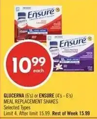 Shoppers Drug Mart Glucerna or Ensure meal replacement shakes offer
