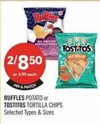 Shoppers Drug Mart Ruffles potato or Tostitos tortilla chips offer