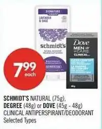 Shoppers Drug Mart Schmidt's natural degree or dove clinical antiperspirant/deodorant offer