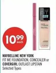 Shoppers Drug Mart Maybelline New York Fit Me Foundation, Concealer or Covergirl Outlast Lipstain offer