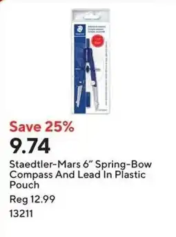 Staples Staedtler-Mars 6" Spring-Bow Compass And Lead offer