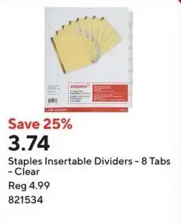 Staples Staples insertable dividers - 8 tabs - clear offer
