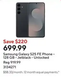 Staples Samsung Galaxy S25 FE Phone - 128 GB - Jetblack - Unlocked offer