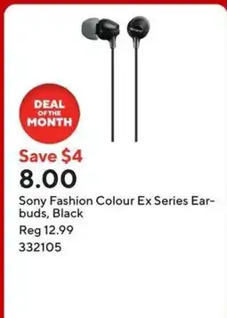 Staples Sony Fashion Colour Ex Series Earbuds, Black offer