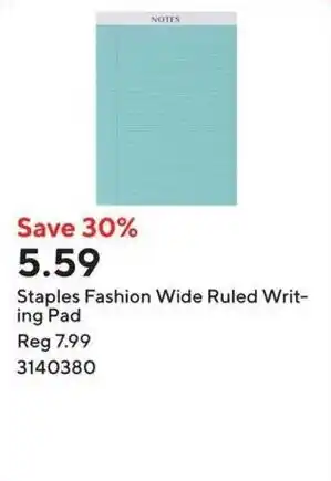 Staples Staples Fashion Wide Ruled Writing Pad offer
