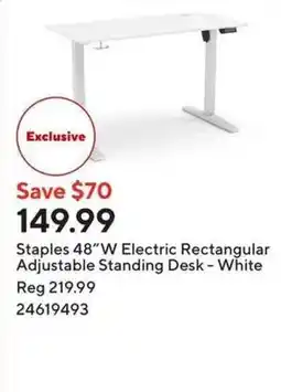 Staples Staples 48"W Electric Rectangular Adjustable Standing Desk - White offer