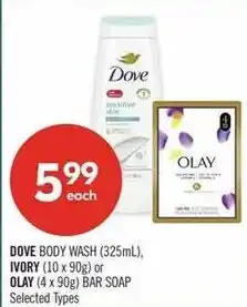 Shoppers Drug Mart Dove body wash or Olay bar soap offer