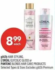 Shoppers Drug Mart got2b hair styling, l'oreal glycolic gloss or pantene blends hair care products offer
