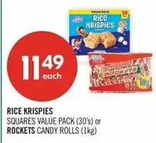 Shoppers Drug Mart Rice Krispies squares value pack or rockets candy rolls offer