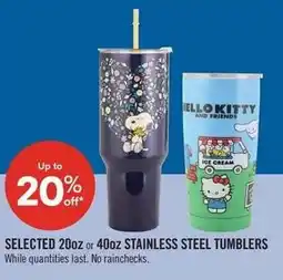 Shoppers Drug Mart Selected 20oz or 40oz stainless steel tumblers offer