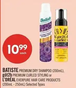 Shoppers Drug Mart Batiste premium dry shampoo or got2b premium curled styling or l'oreal everpure hair care products offer