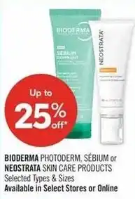 Shoppers Drug Mart Bioderma photoderm, sebium or neostatra skin care products offer