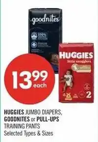 Shoppers Drug Mart Huggies jumbo diapers, goodnites or pull-ups training pants offer