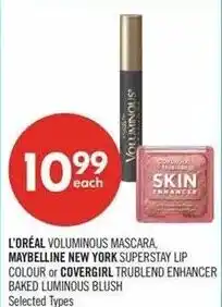Shoppers Drug Mart L'oreal voluminous mascara maybelline new york superstay lip colour or covergirl trublend enhancer baked luminous blush offer
