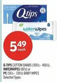 Shoppers Drug Mart Q-tips cotton swabs waterwipes pc baby wipes offer