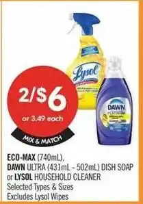 Shoppers Drug Mart Lysol and Dawn household cleaners offer