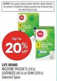 Shoppers Drug Mart Life brand nicotine patchs lozenges gum offer