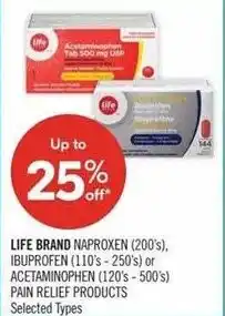Shoppers Drug Mart Life brand naproxen ibuprofen acetaminophen pain relief products offer