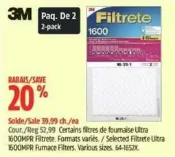Canadian Tire 3M Filtrete 1600 Furnace Filters offer