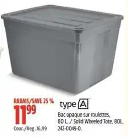 Canadian Tire type A solid wheeled tote offer