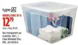 Canadian Tire type A clear wheeled tote offer