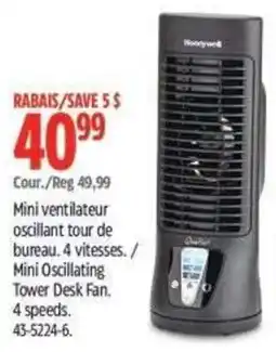 Canadian Tire Honeywell mini ventilateur oscillant tour de bureau offer