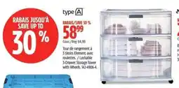 Canadian Tire type A 3-Drawer Storage Tower with Wheels offer