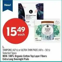 Shoppers Drug Mart L tampons or ultra thin pads offer