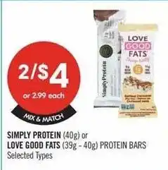 Shoppers Drug Mart Simply Protein or Love Good Fats Protein Bars offer