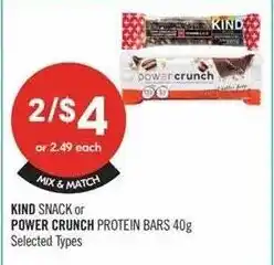 Shoppers Drug Mart Kind snack or power crunch protein bars offer
