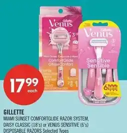 Shoppers Drug Mart Gillette Miami Sunset ComfortGlide Razor System, Daisy Classic (18's) or Venus Sensitive (6's) offer