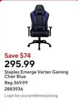 Staples Staples Emerge Vartan Gaming Chair Blue offer