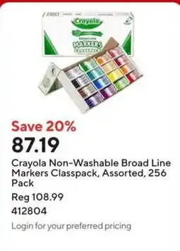 Staples Crayola Non-Washable Broad Line Markers Classpack offer