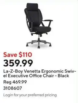 Staples La-Z-Boy Venetta Ergonomic Swivel Executive Office Chair - Black offer
