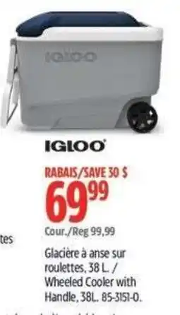 Canadian Tire Igloo glaciere a anse sur roulettes offer