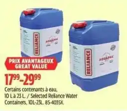 Canadian Tire Reliance water containers offer