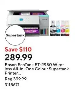 Staples Epson EcoTank ET-2980 Wireless All-in-One Colour Supertank Printer offer
