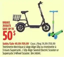 Canadian Tire Align iZip Seated Electric Scooter or Supercycle 3-Wheel Scooter offer