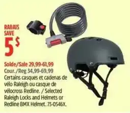Canadian Tire Selected Raleigh Locks and Helmets or Redline BMX Helmet offer